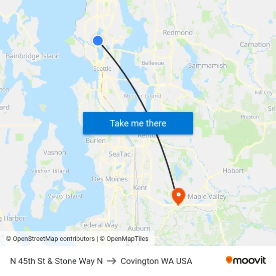 N 45th St & Stone Way N to Covington WA USA map