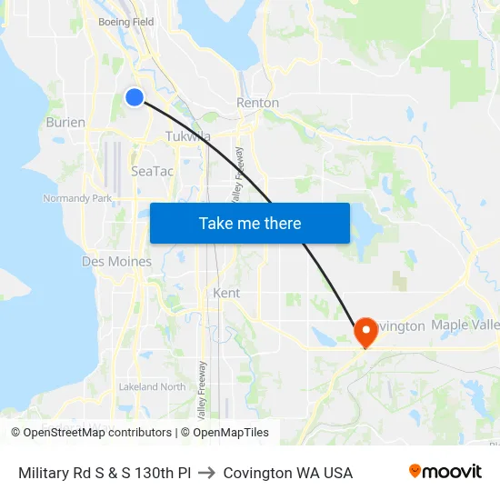 Military Rd S & S 130th Pl to Covington WA USA map