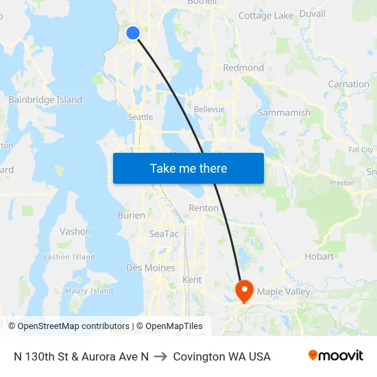 N 130th St & Aurora Ave N to Covington WA USA map