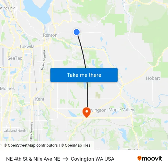 NE 4th St & Nile Ave NE to Covington WA USA map