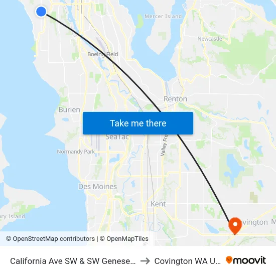 California Ave SW & SW Genesee St to Covington WA USA map