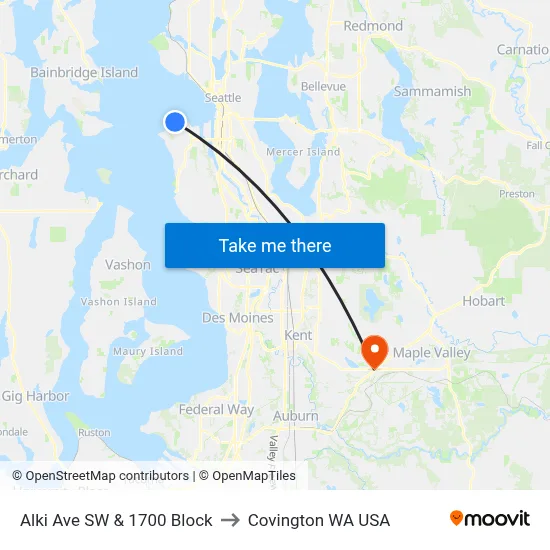 Alki Ave SW & 1700 Block to Covington WA USA map