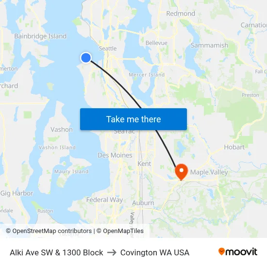 Alki Ave SW & 1300 Block to Covington WA USA map