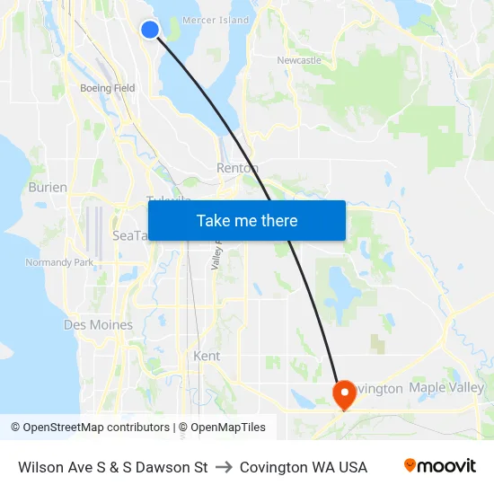 Wilson Ave S & S Dawson St to Covington WA USA map