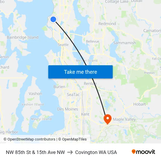 NW 85th St & 15th Ave NW to Covington WA USA map