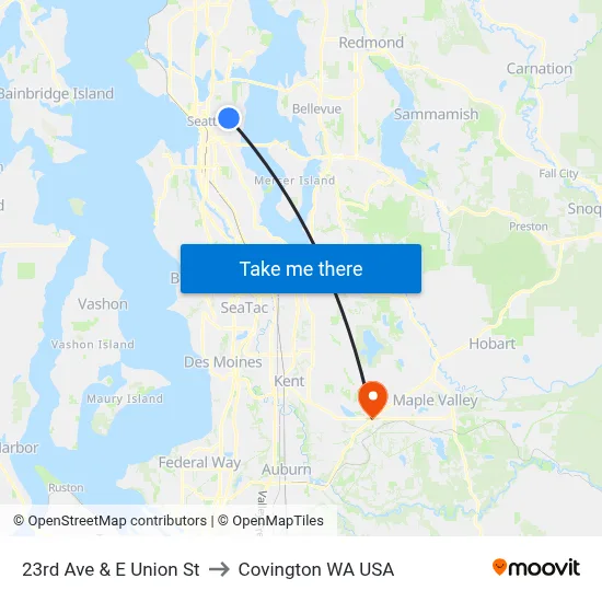 23rd Ave & E Union St to Covington WA USA map