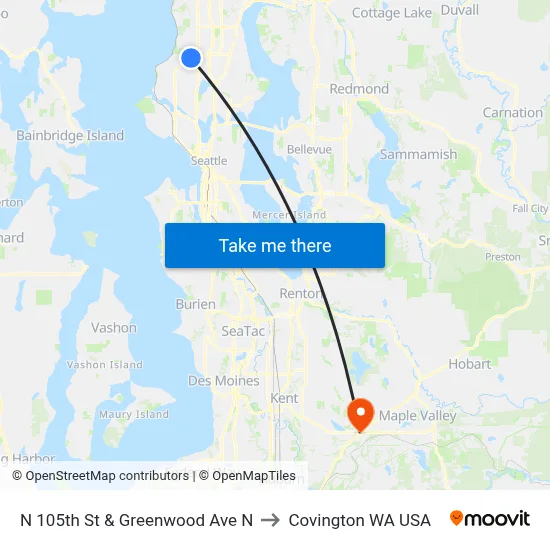 N 105th St & Greenwood Ave N to Covington WA USA map