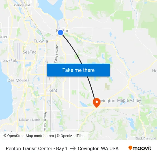Renton Transit Center - Bay 1 to Covington WA USA map