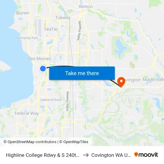 Highline College Rdwy & S 240th St to Covington WA USA map