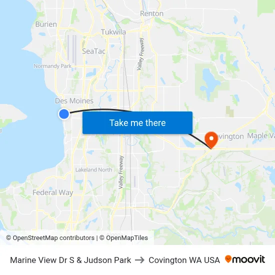 Marine View Dr S & Judson Park to Covington WA USA map