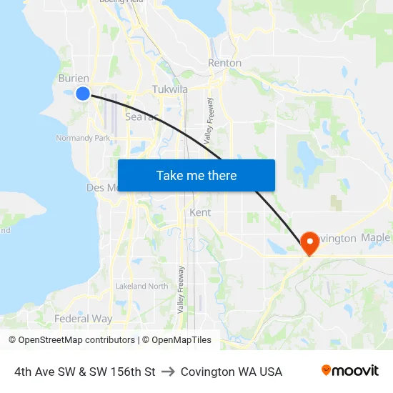 4th Ave SW & SW 156th St to Covington WA USA map