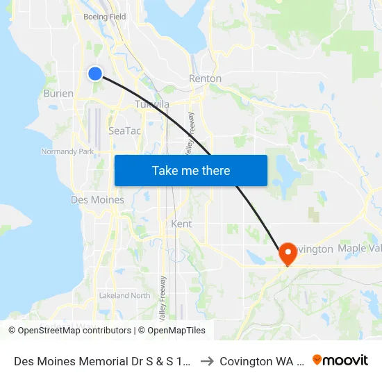 Des Moines Memorial Dr S & S 128th St to Covington WA USA map