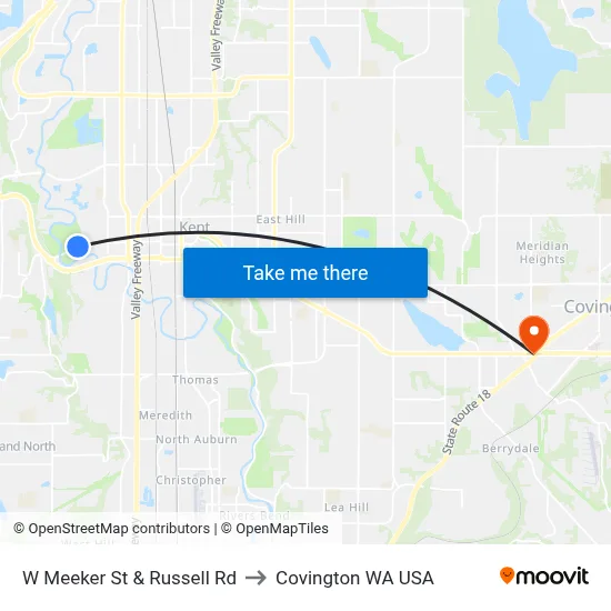 W Meeker St & Russell Rd to Covington WA USA map