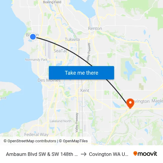 Ambaum Blvd SW & SW 148th St to Covington WA USA map