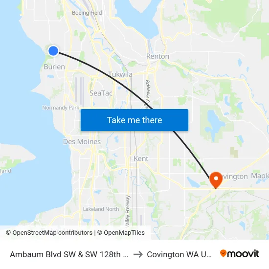 Ambaum Blvd SW & SW 128th St to Covington WA USA map