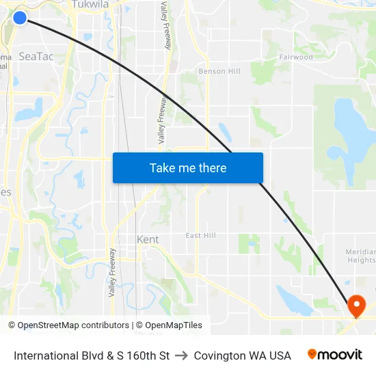 International Blvd & S 160th St to Covington WA USA map