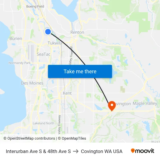 Interurban Ave S & 48th Ave S to Covington WA USA map