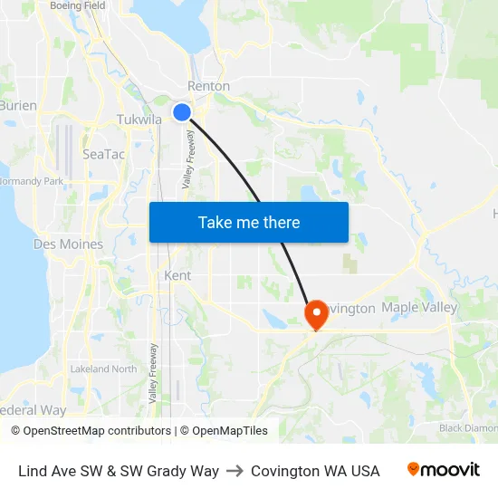 Lind Ave SW & SW Grady Way to Covington WA USA map