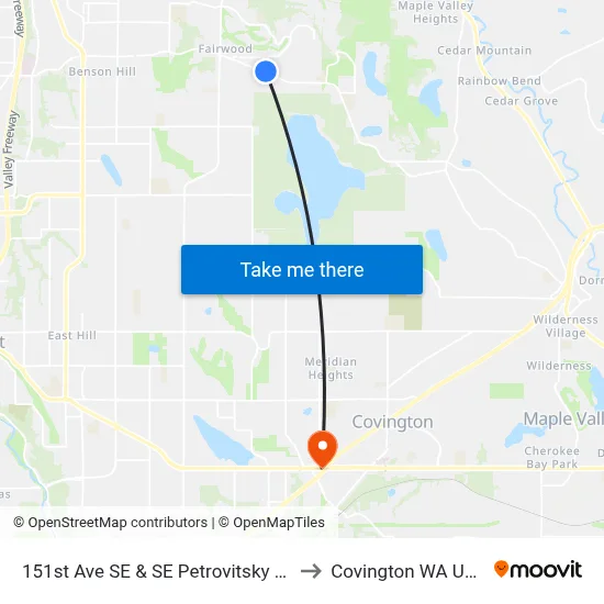 151st Ave SE & SE Petrovitsky Rd to Covington WA USA map