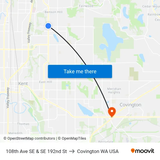 108th Ave SE & SE 192nd St to Covington WA USA map