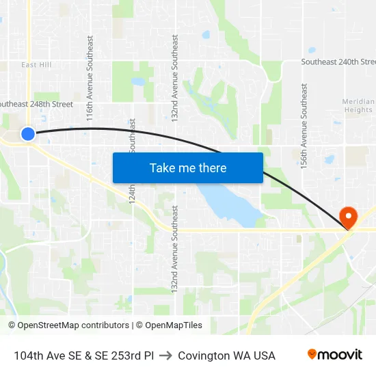 104th Ave SE & SE 253rd Pl to Covington WA USA map