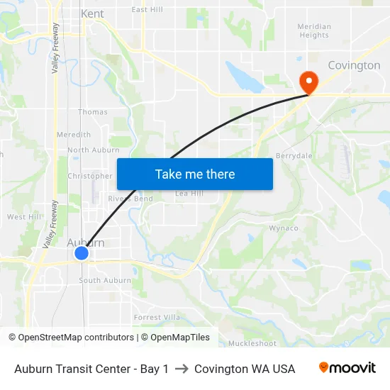 Auburn Transit Center - Bay 1 to Covington WA USA map