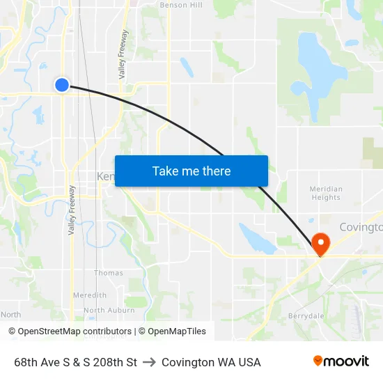 68th Ave S & S 208th St to Covington WA USA map
