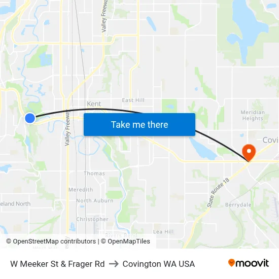 W Meeker St & Frager Rd to Covington WA USA map