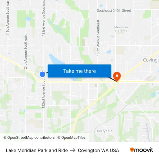 Lake Meridian Park and Ride to Covington WA USA map