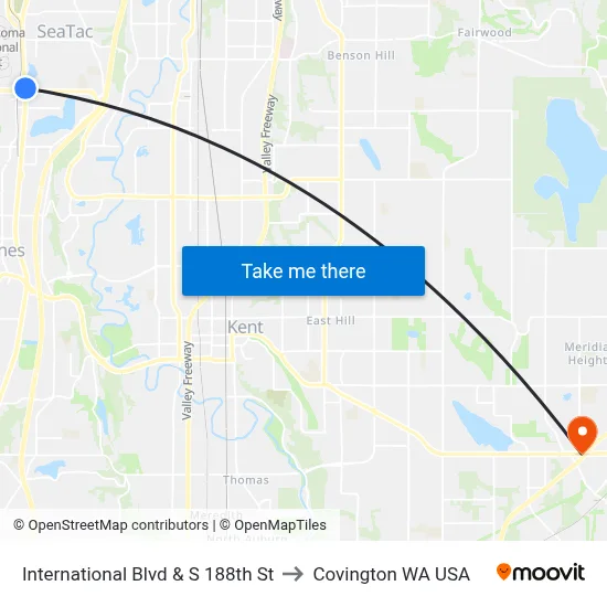 International Blvd & S 188th St to Covington WA USA map