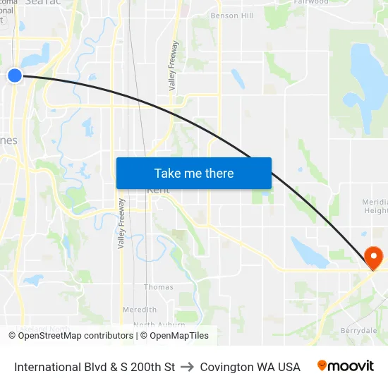 International Blvd & S 200th St to Covington WA USA map