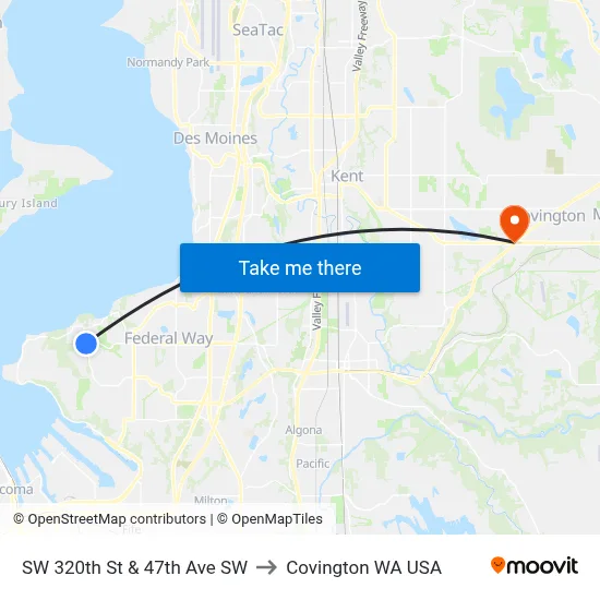 SW 320th St & 47th Ave SW to Covington WA USA map