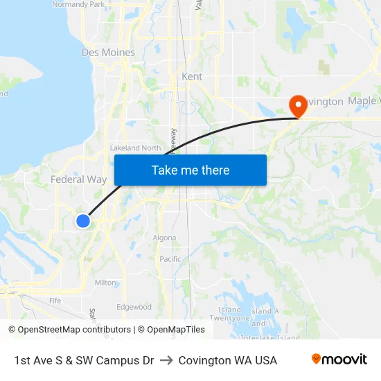 1st Ave S & SW Campus Dr to Covington WA USA map