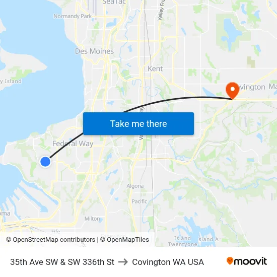 35th Ave SW & SW 336th St to Covington WA USA map