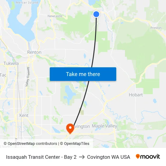 Issaquah Transit Center - Bay 2 to Covington WA USA map