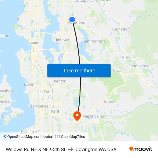 Willows Rd NE & NE 95th St to Covington WA USA map