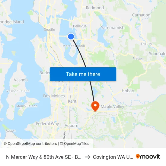 N Mercer Way & 80th Ave SE - Bay 1 to Covington WA USA map