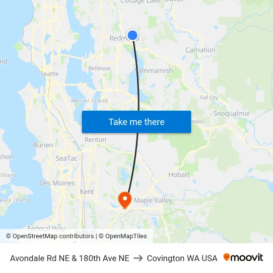 Avondale Rd NE & 180th Ave NE to Covington WA USA map
