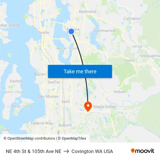 NE 4th St & 105th Ave NE to Covington WA USA map
