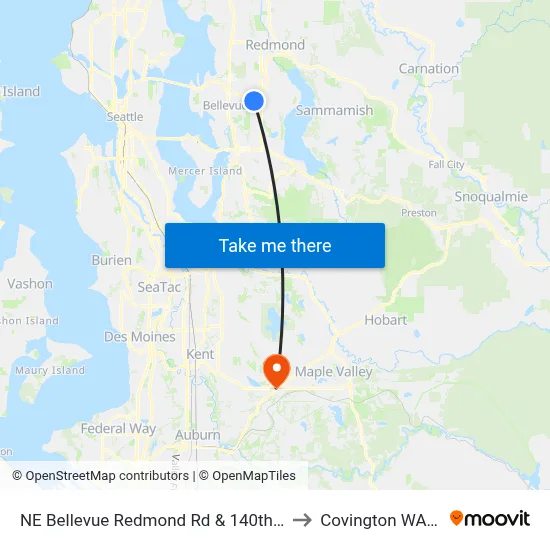 NE Bellevue Redmond Rd & 140th Ave NE to Covington WA USA map