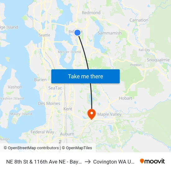 NE 8th St & 116th Ave NE - Bay 2 to Covington WA USA map