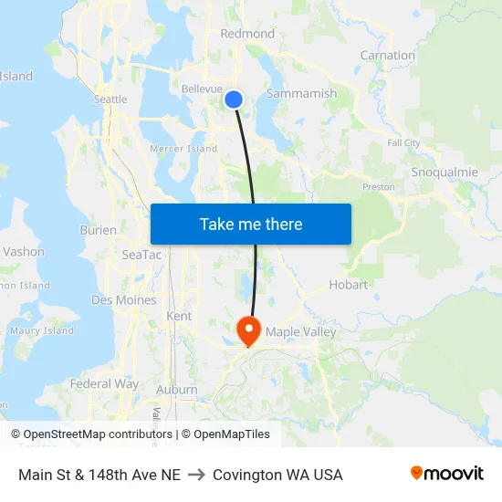 Main St & 148th Ave NE to Covington WA USA map