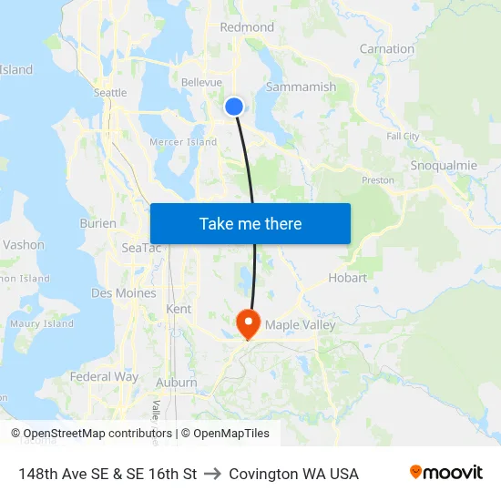 148th Ave SE & SE 16th St to Covington WA USA map