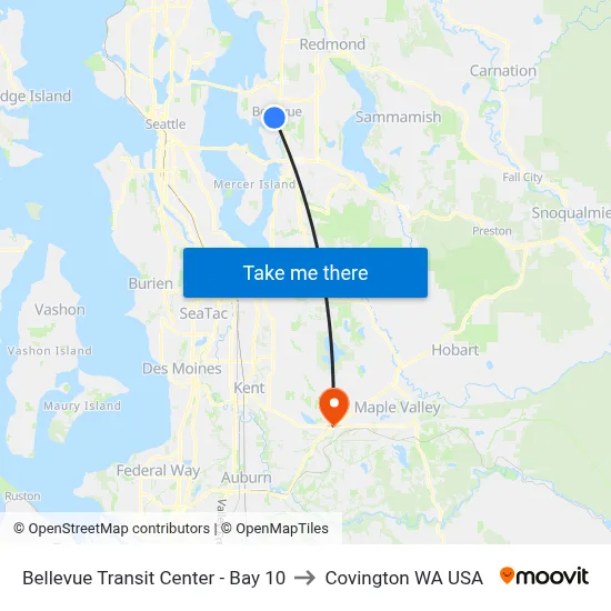 Bellevue Transit Center - Bay 10 to Covington WA USA map