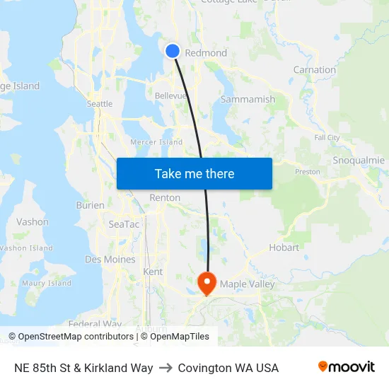 NE 85th St & Kirkland Way to Covington WA USA map