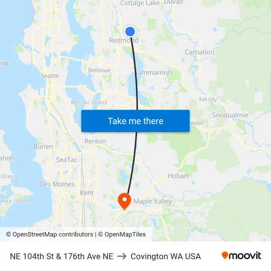 NE 104th St & 176th Ave NE to Covington WA USA map