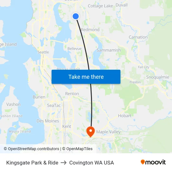 Kingsgate Park & Ride to Covington WA USA map