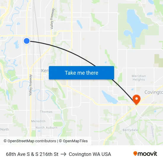 68th Ave S & S 216th St to Covington WA USA map