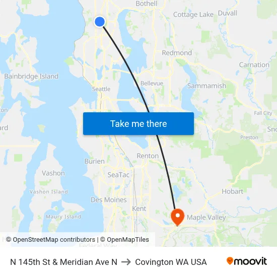 N 145th St & Meridian Ave N to Covington WA USA map