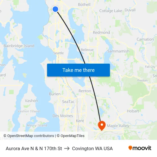 Aurora Ave N & N 170th St to Covington WA USA map